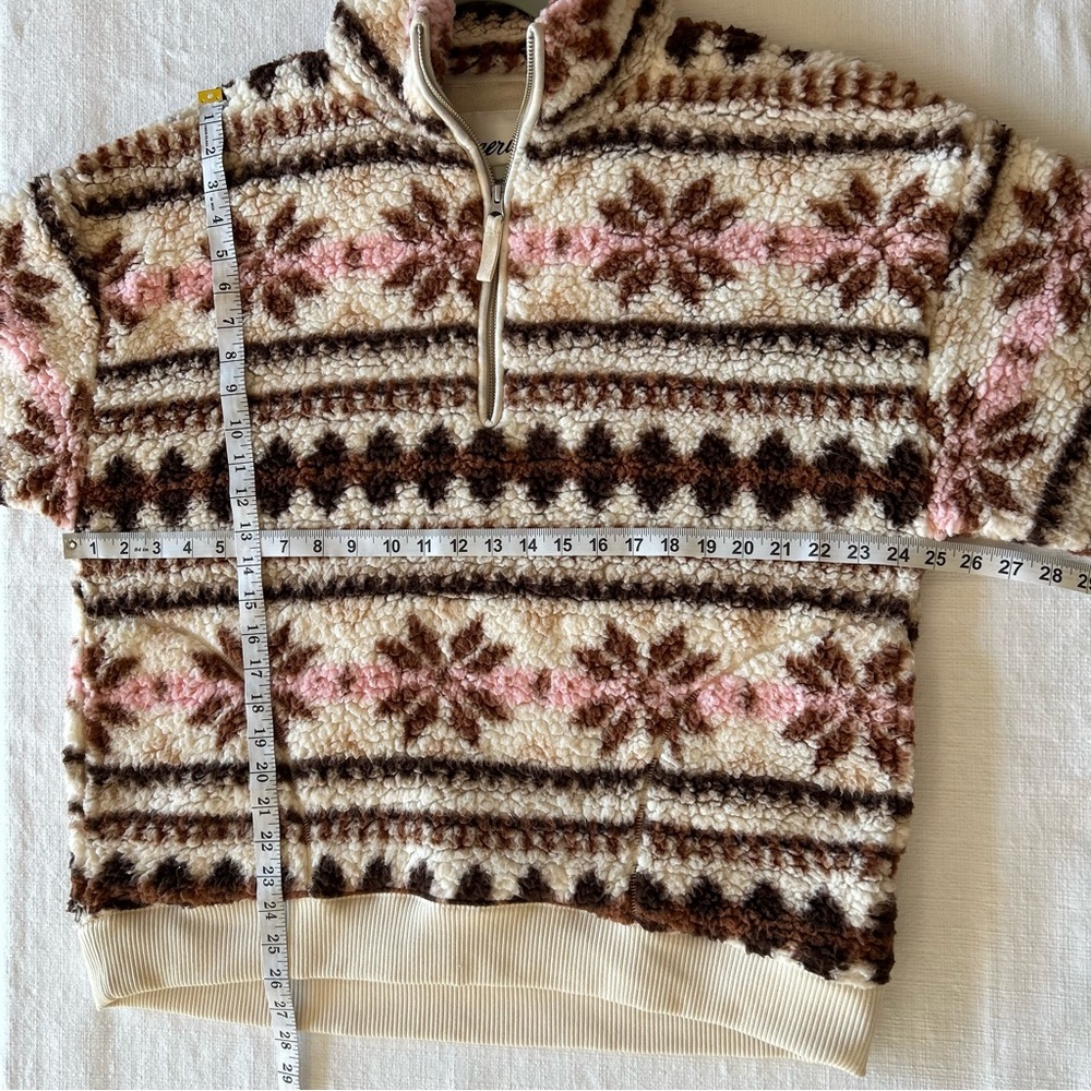 Aerie Hometown Holiday Sweatshirt Quarter Zip Sherpa Pullover Fair Isle Size M - Picture 6 of 10